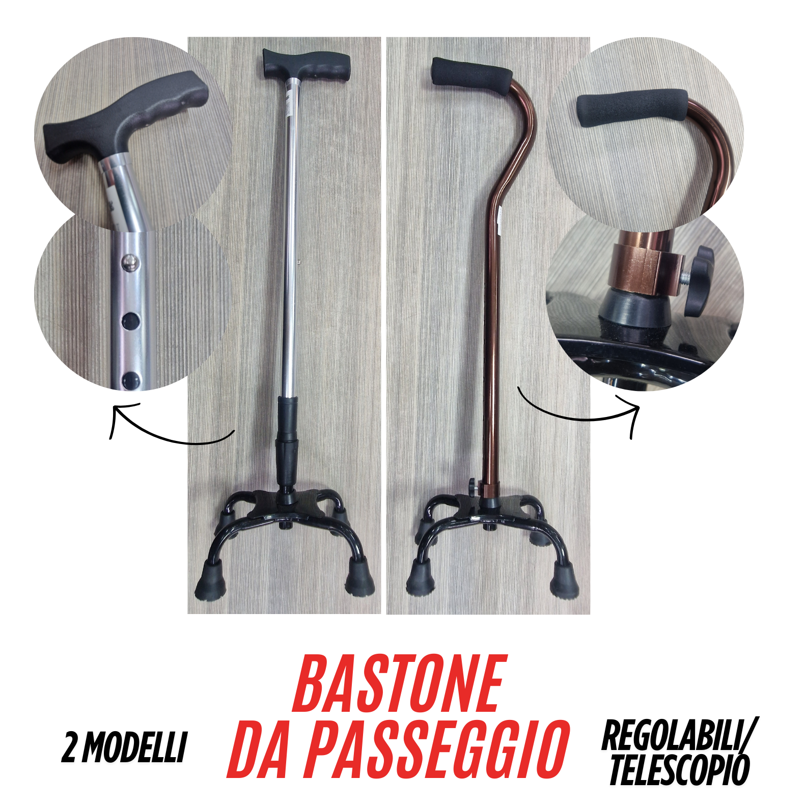 0 Bastone Passeggio Anziani Disabili 2 Modelli antiscivolo alluminio leggero N-1