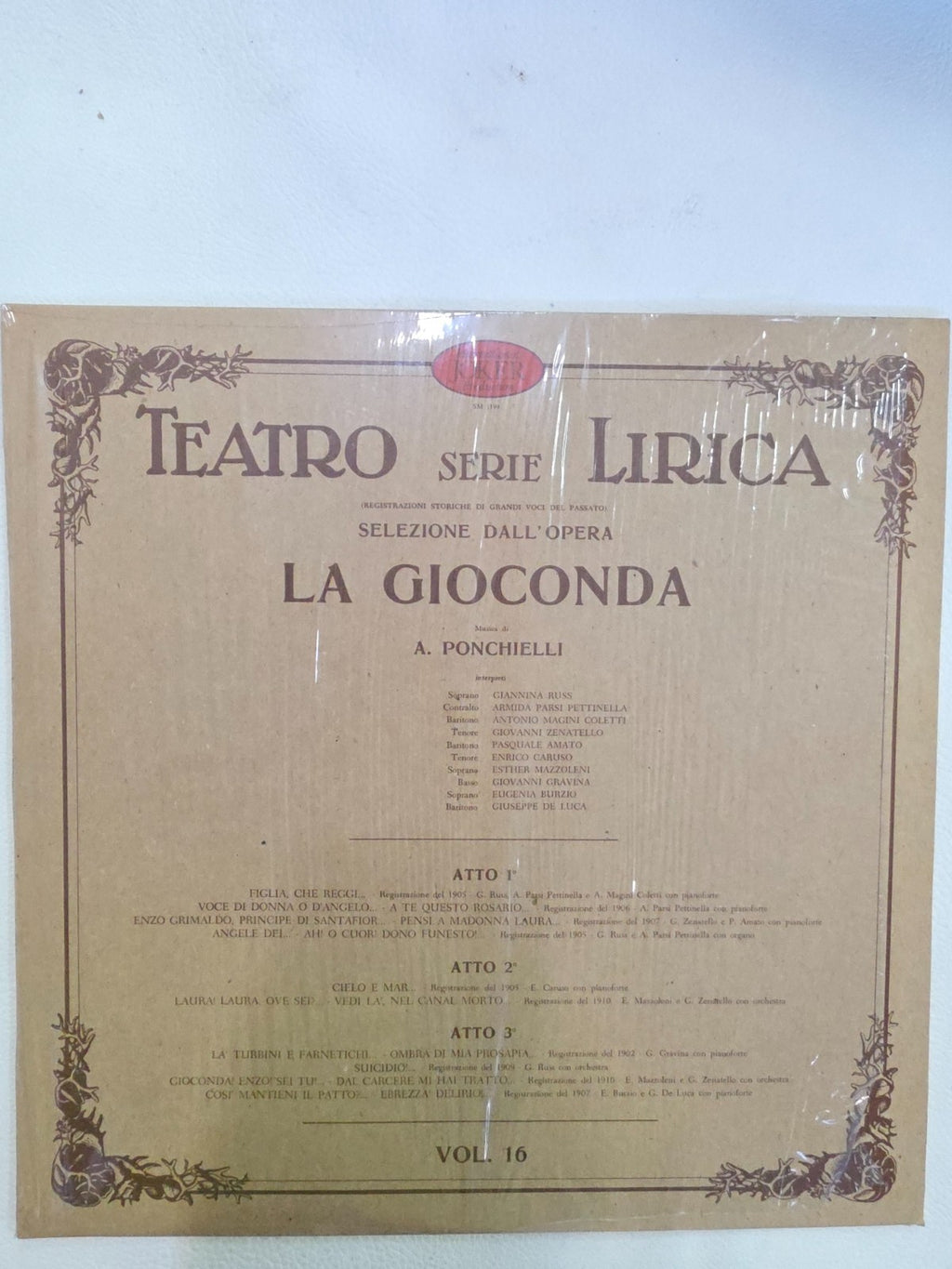 "La Gioconda" di Amilcare Ponchielli VINILE 33 GIRI- TEATRO SERIE LIRICA VOL. 16