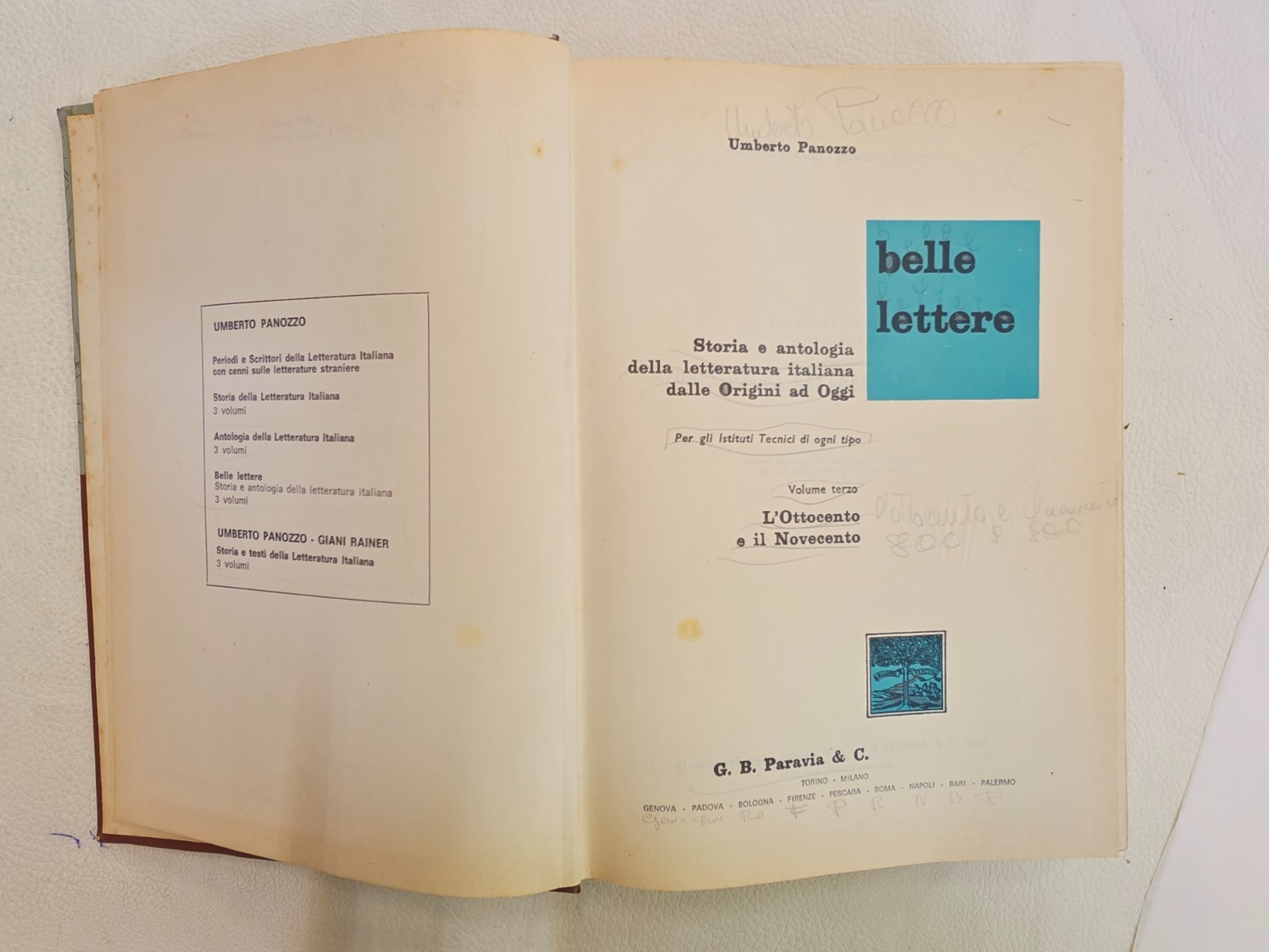 ​"Belle Lettere" U. Panozzo Paravia Vol. 3 Libro Storia Letteratura Italiana