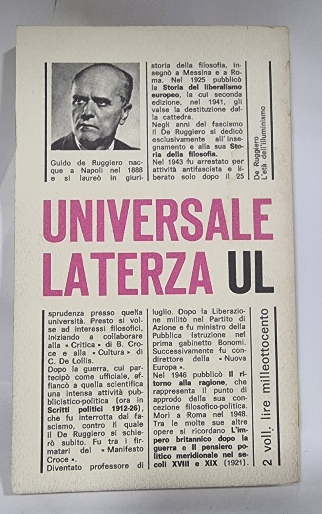 "L'età dell'illuminismo" Guido de Ruggiero - Laterza 1968 Storia della Filosofia