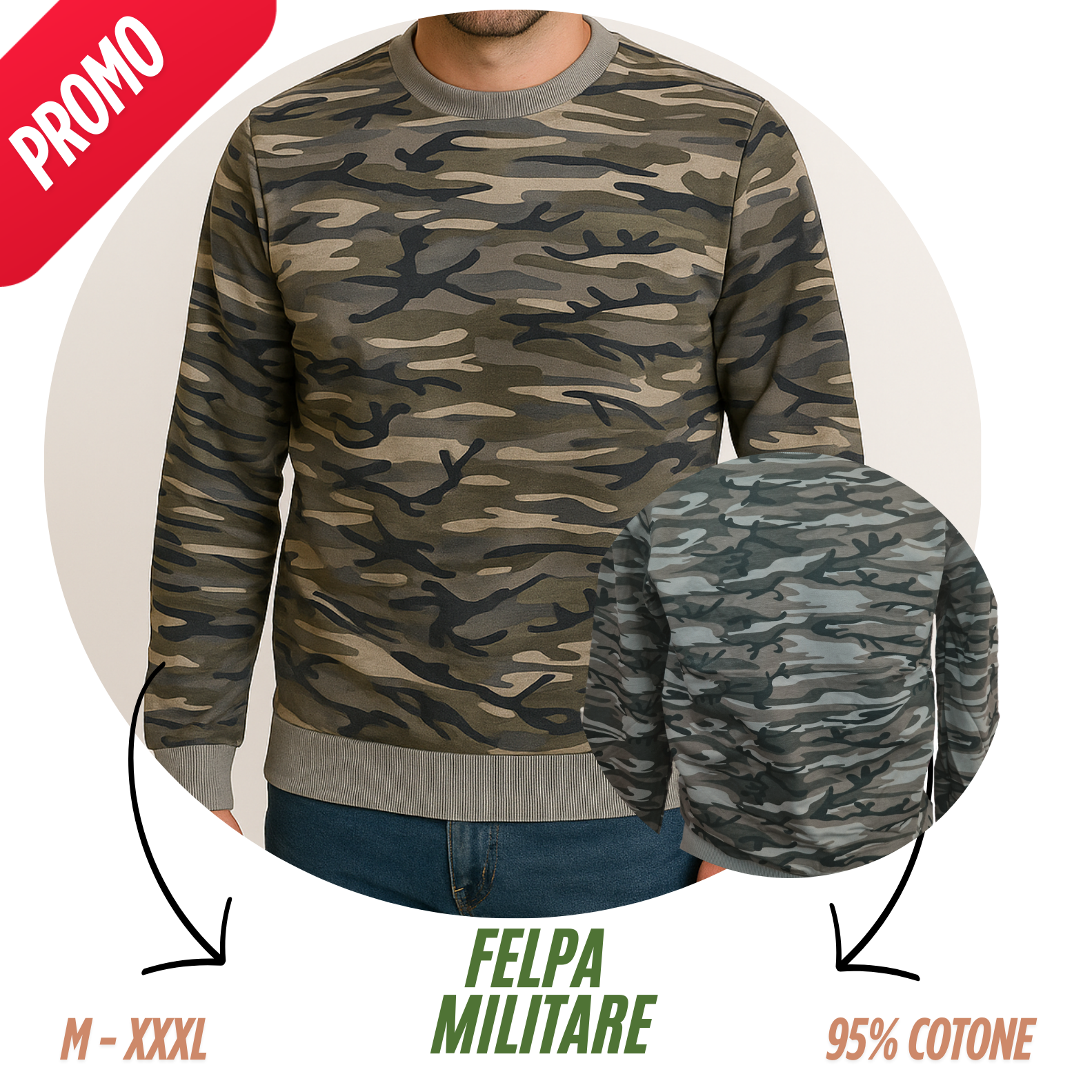 0 Felpa uomo mimetica militare 95% cotone M-XXXL nuova casual sport camouflage