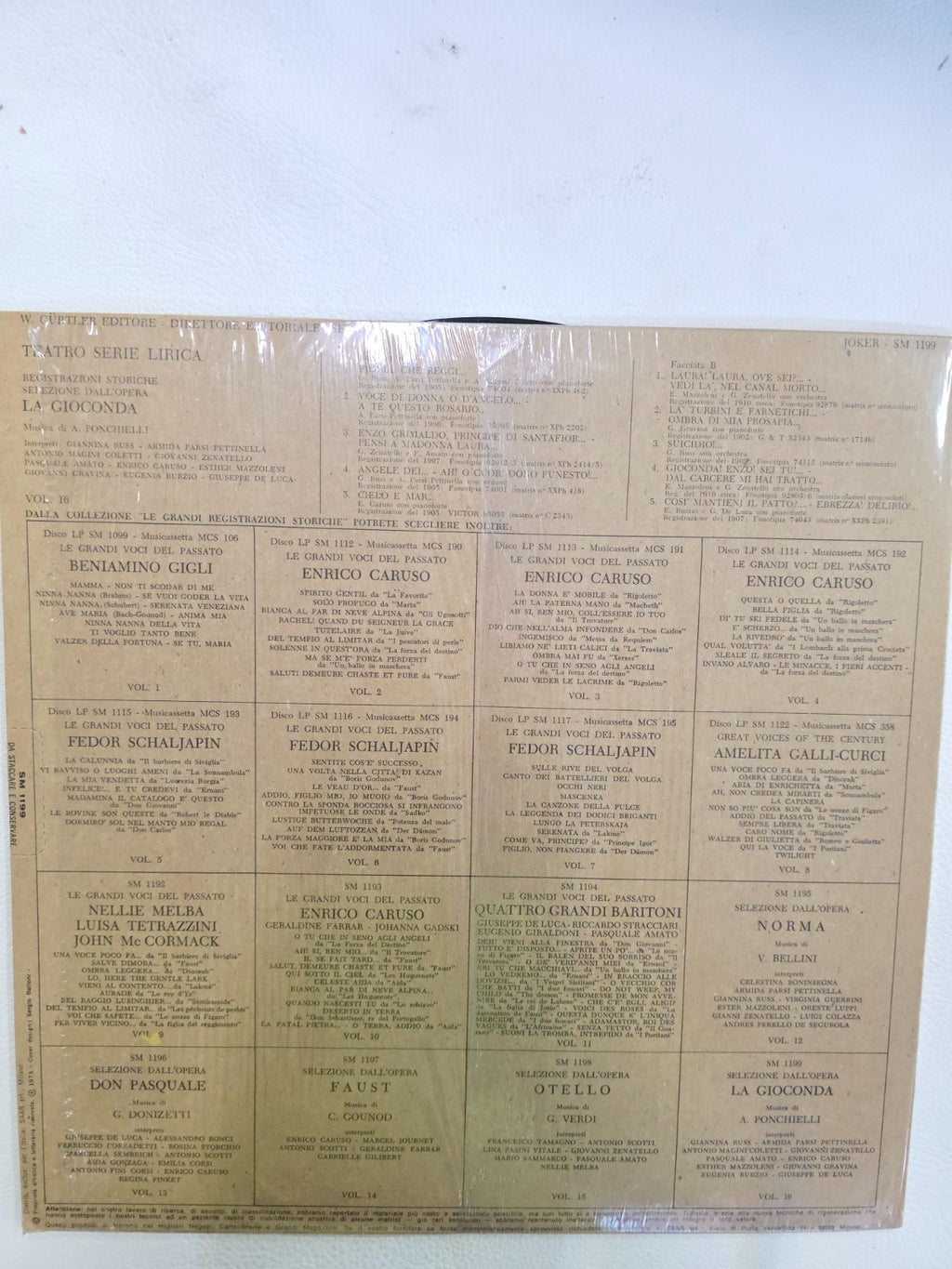 "La Gioconda" di Amilcare Ponchielli VINILE 33 GIRI- TEATRO SERIE LIRICA VOL. 16