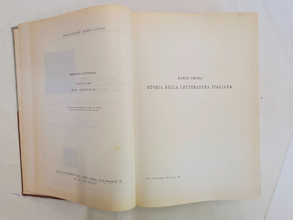​"Belle Lettere" U. Panozzo Paravia Vol. 3 Libro Storia Letteratura Italiana